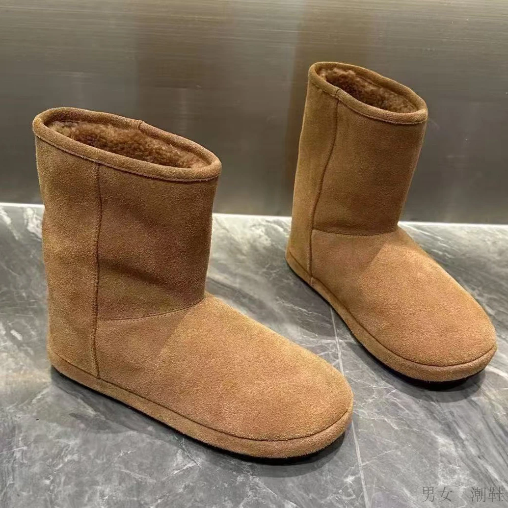 欧洲站2025秋冬新款豹纹羊皮毛一体防滑保暖平底短靴女士雪地棉靴