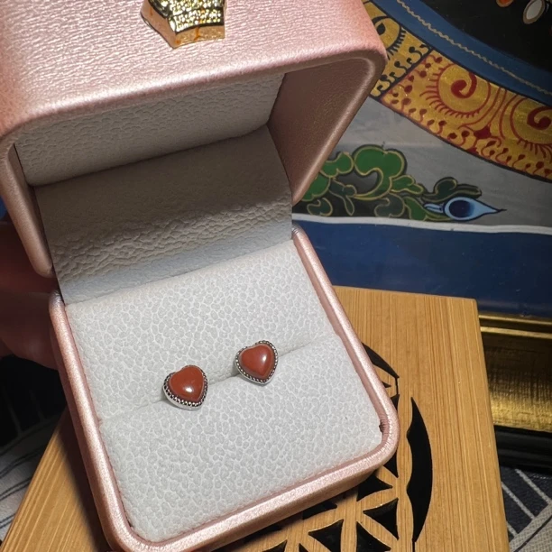 925银珐琅耳饰 老师自留 | 优雅大气爱心款925银百搭设计耳钉