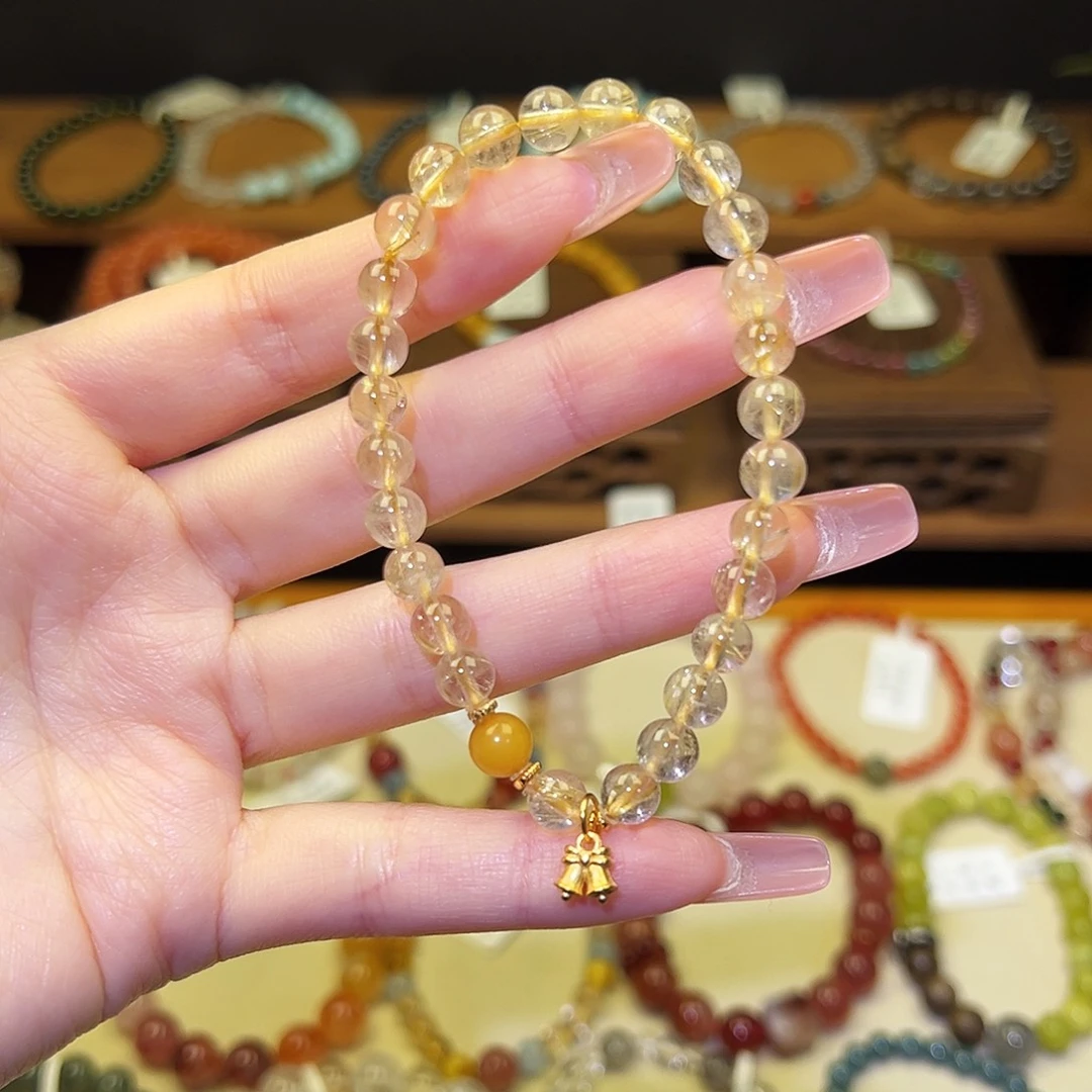 水晶手串银S925镀金镶嵌金发9446