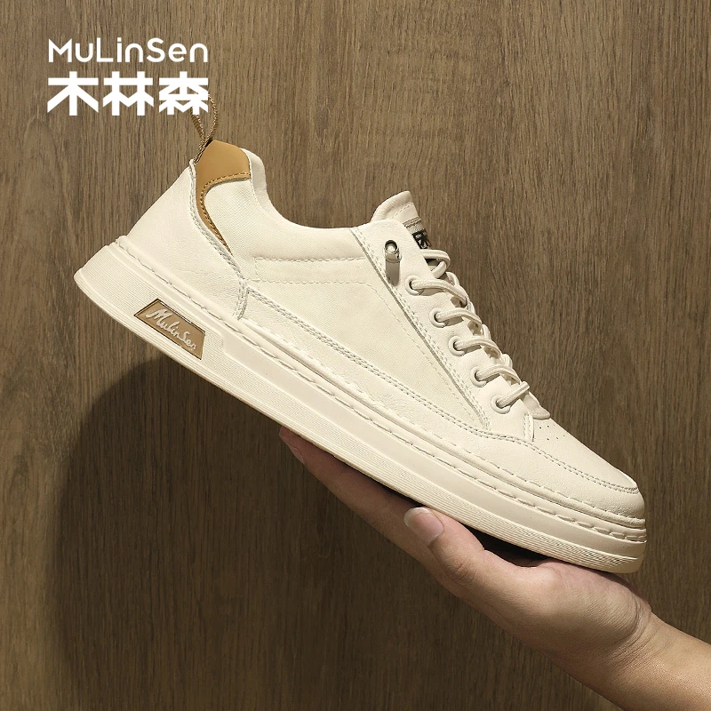 木林森板鞋男2025新款秋季透气运动软底厚底增高休闲男士小白潮鞋