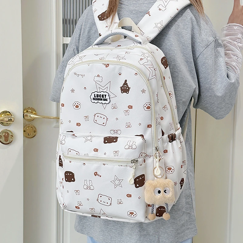 8033清新甜美双肩背包舒适透气减负护脊学生书包学院风轻便斜挎包