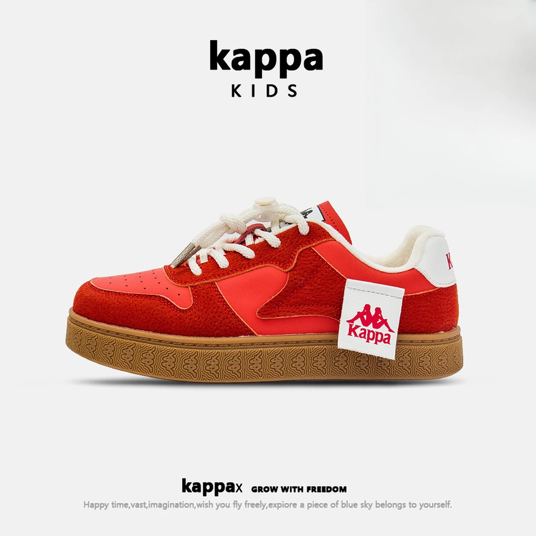 kappa kids卡帕新款冬季加绒橘红女童儿童冬款休闲运动舒适板鞋七