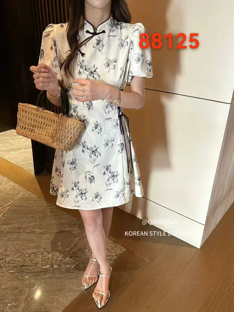 88125#新款夏季【裙长90】时尚花朵设计感减龄旗袍裙【6-3】