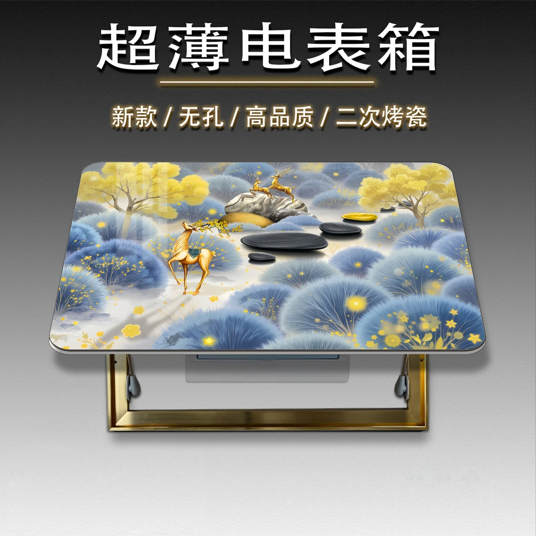 电源配电箱画2025新款轻奢福鹿双全晶瓷镶钻超薄遮挡电表箱装饰画