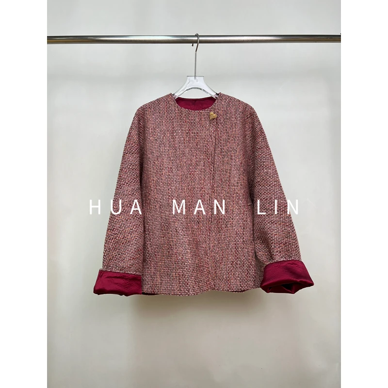 【花满林】圆领爱心金属扣羊毛外套24981