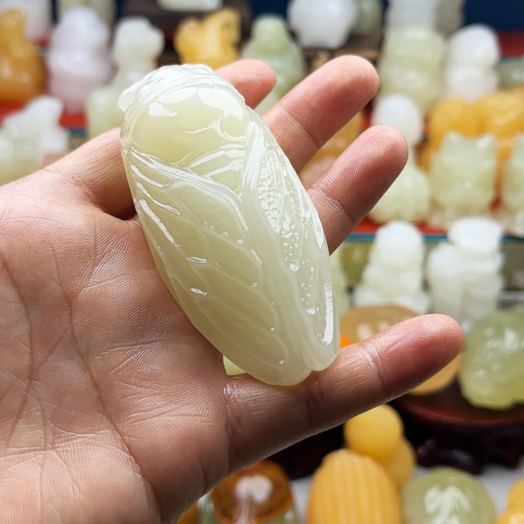何***全石材金蝉手把摆件