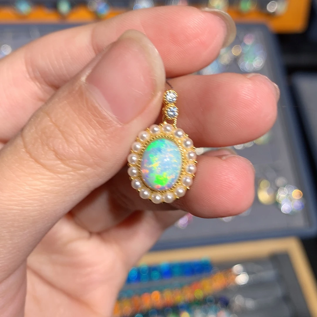 银S925镶嵌欧泊欧泊吊坠y