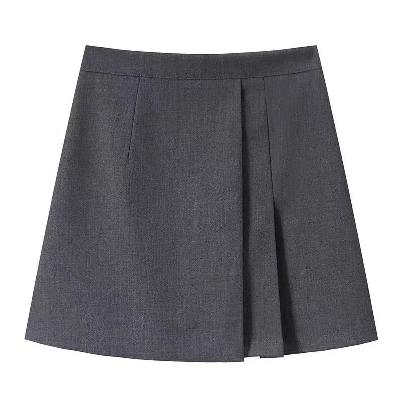 灰色不规则短裙女春夏季新款高腰显瘦A字半身裙西装大码百褶裙子