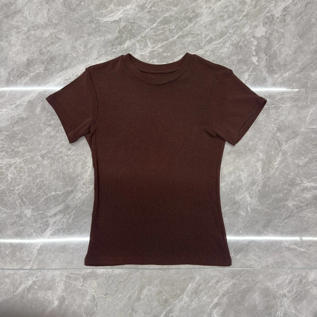 咖色纯色T恤短袖柔软舒适修身上衣显瘦气质高级