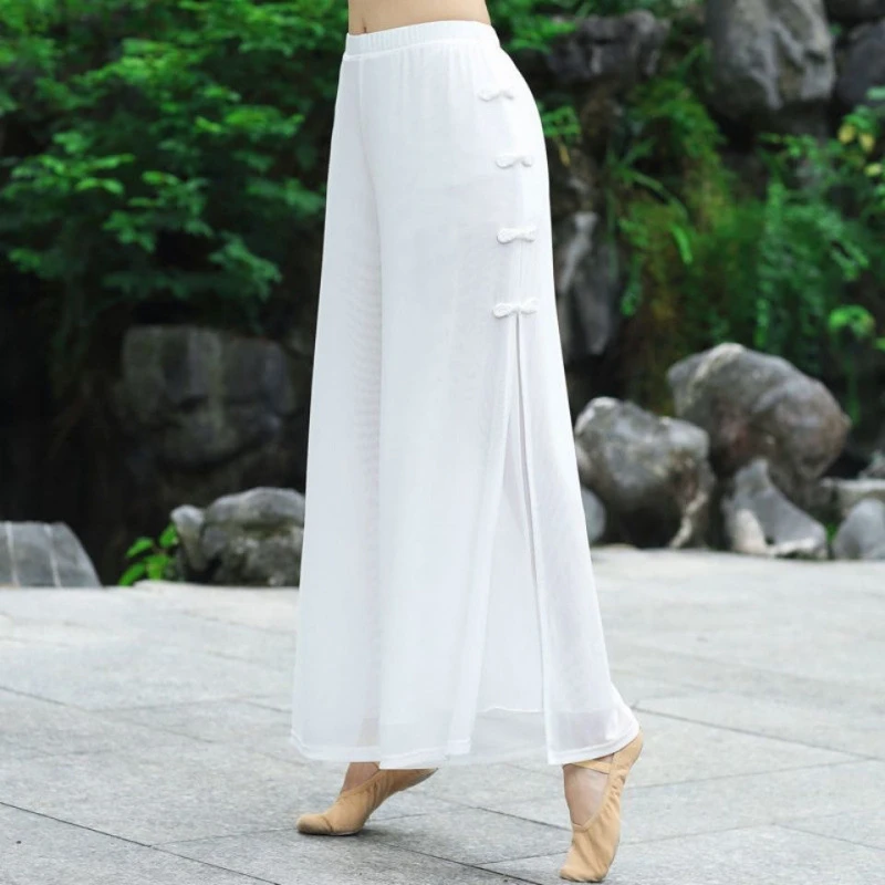 春夏双层古典舞蹈服女飘逸练功服身韵纱衣现代民族舞网纱阔腿裤中