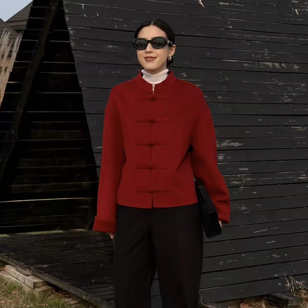 IMLINCONTE【鸿运当头】100羊毛盘扣国风新中式立领外套AQ5212618