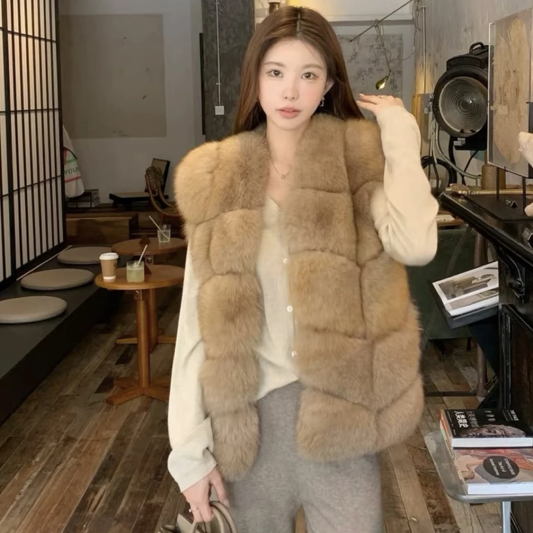 2025新款显瘦百搭整四狐狸毛皮草马甲外套女韩版真毛