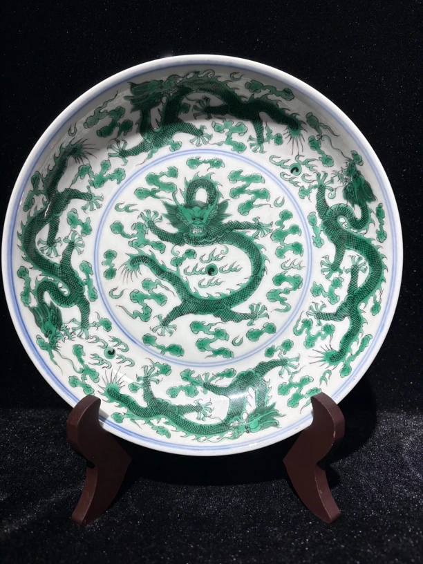 喜乐堂绿釉龙纹盘
