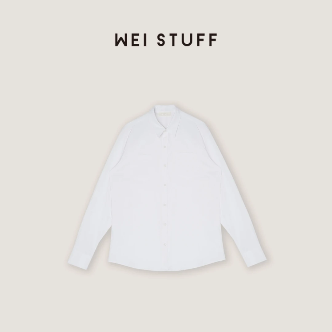 WEI STUFF  “日常净白”百搭王者通勤纯棉翻领净白长袖衬衫 8947.