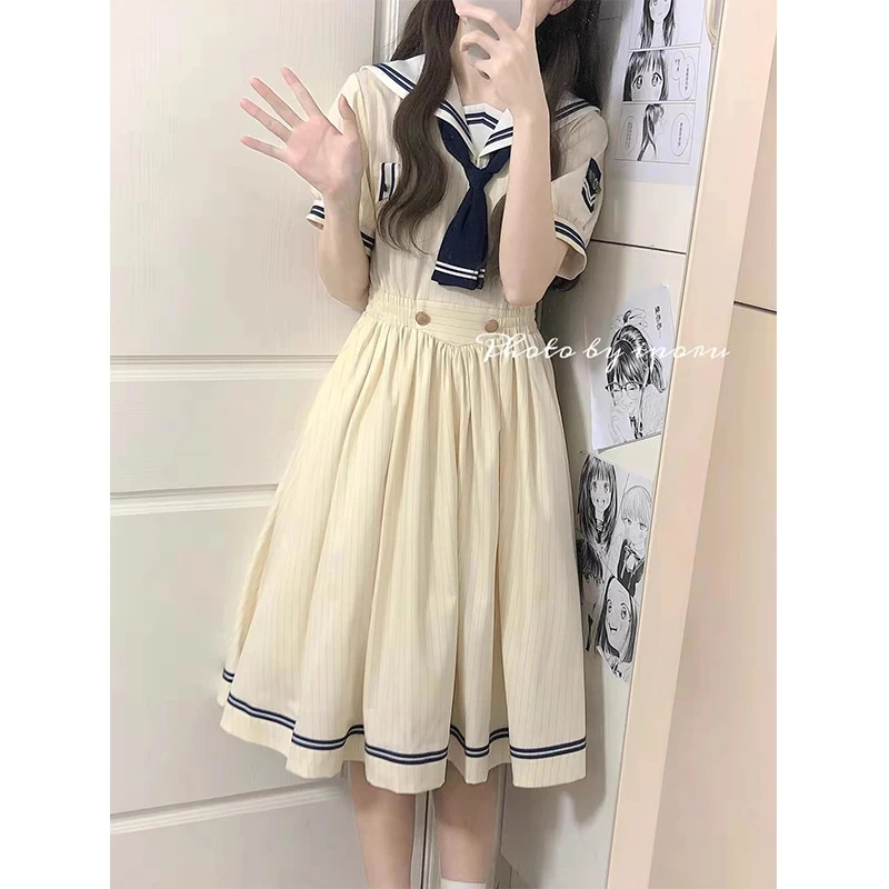 学院风日系水手服少女12岁大童海军领夏季15初中学生Jk制服连衣裙