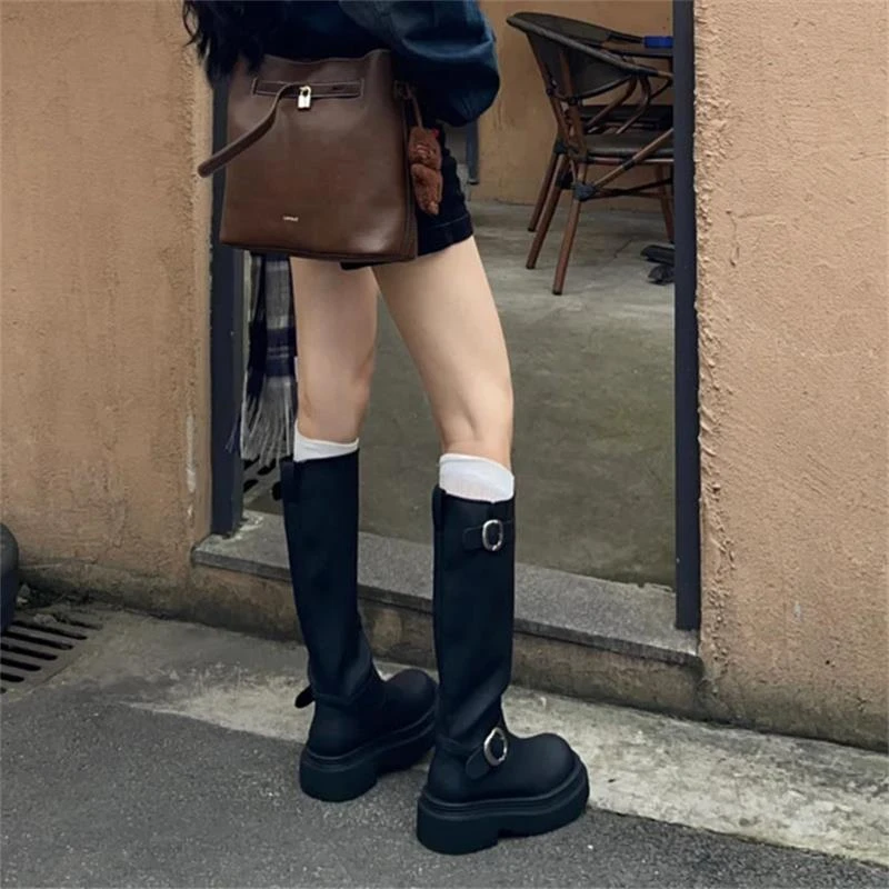 【澳门专柜正品】桃小姐厚底不过膝长筒靴女2025春夏新款大筒围显瘦