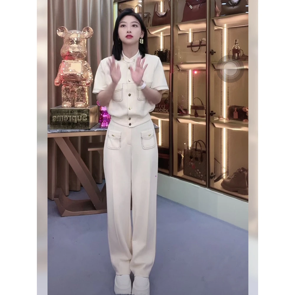夏季高级感气质时尚洋气小个子衬衫上衣休闲长裤两件套装女