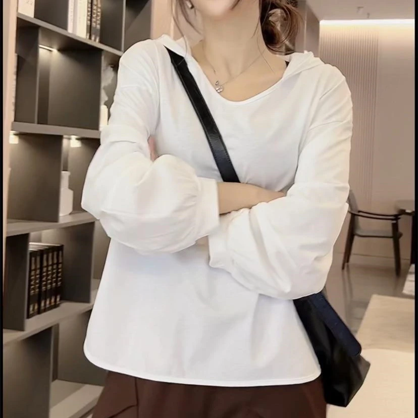 春秋百搭卫衣女大码显瘦长袖洋气时尚休闲宽松韩版纯色打底上衣