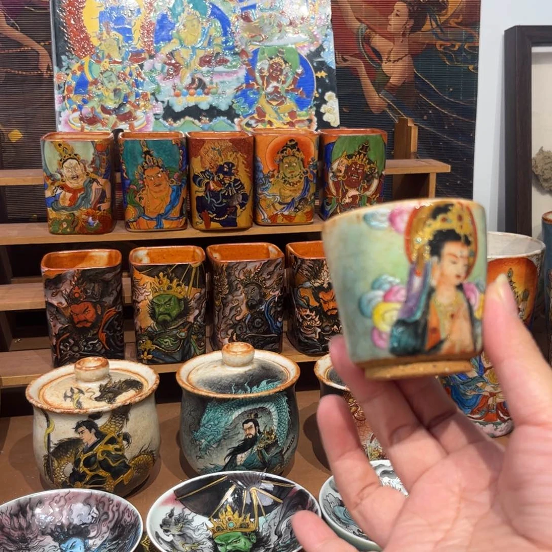 手工手绘观音茶杯