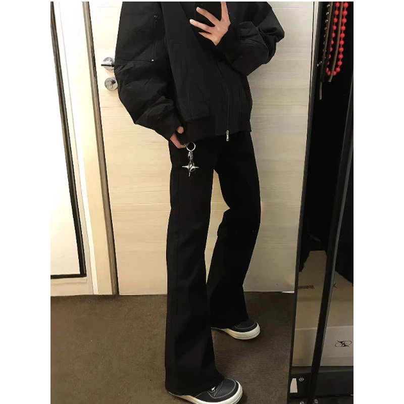 黑色柳叶弯刀牛仔裤男2025夏季薄款修身直筒裤子美式高街微喇长裤