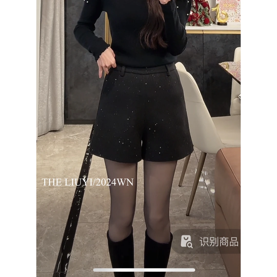 【LIUYI】满天星~高腰毛呢显瘦闪闪短裤412128