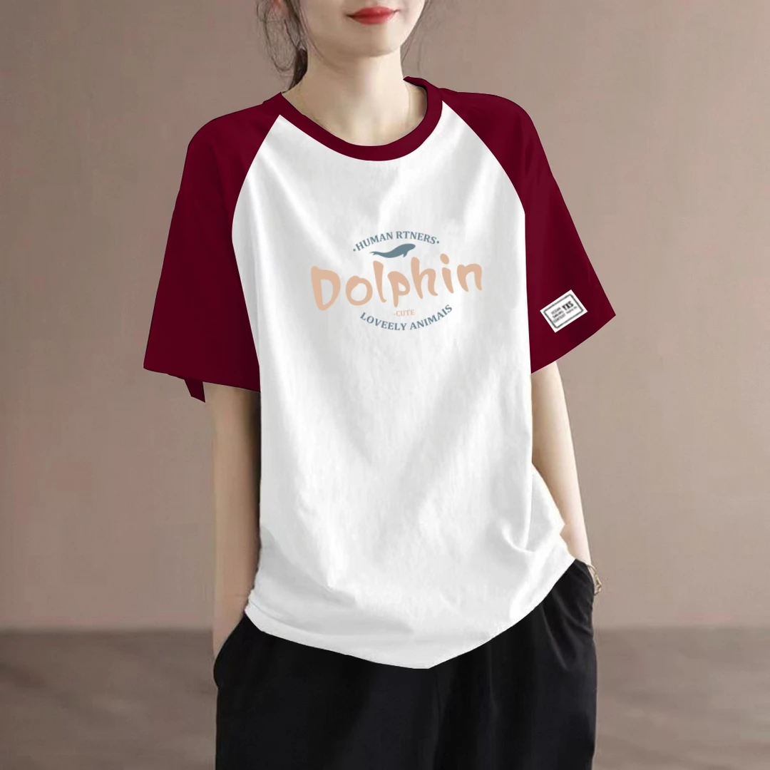 100%纯棉短袖t恤女士夏季新款宽松大码胖mm洋气拼接撞色半袖上衣