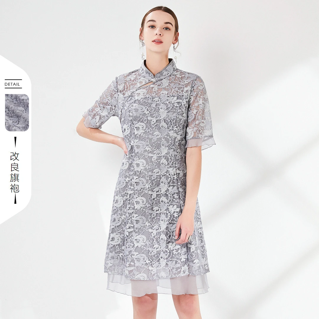 【丽公主专属】蕾丝复古优雅旗袍改良夏季连衣裙女CU00006