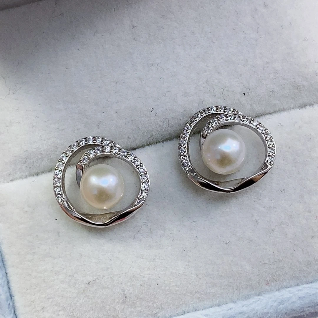淡水珍珠特价不退换淡水极光耳饰银S925镶嵌