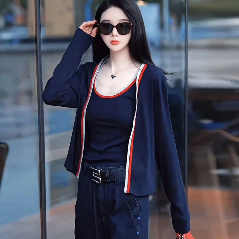 开衫小外套女2025秋季款韩版时尚别致撞色吊带两件套洋气百搭上衣