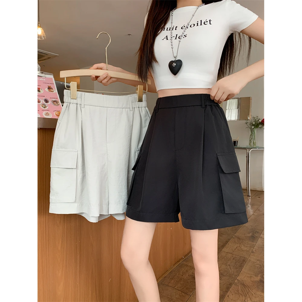 夏季美式速干工装短裤女宽松时尚a字阔腿冰丝运动五分裤5538#