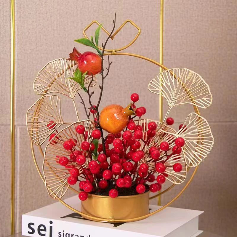 喜庆仿真花客厅摆设创意花篮发财果红果客厅摆设乔迁新年新款花艺