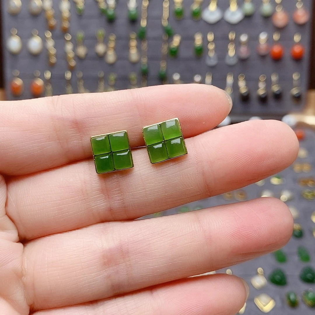 银S925镶嵌和田玉耳饰