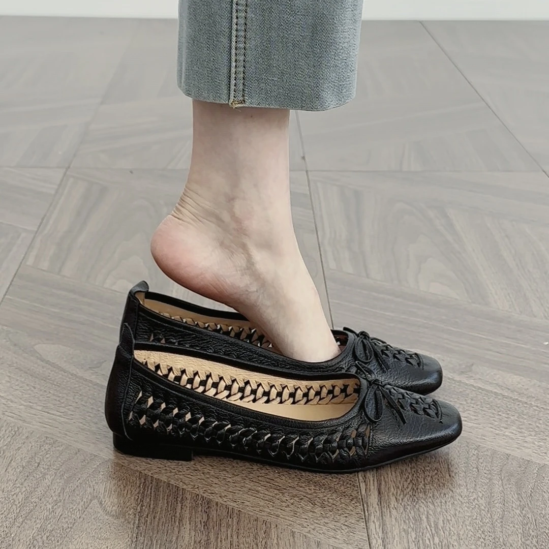 ZHZG｜浅口法式镂空夏季蝴蝶结编织单鞋时尚舒适软底