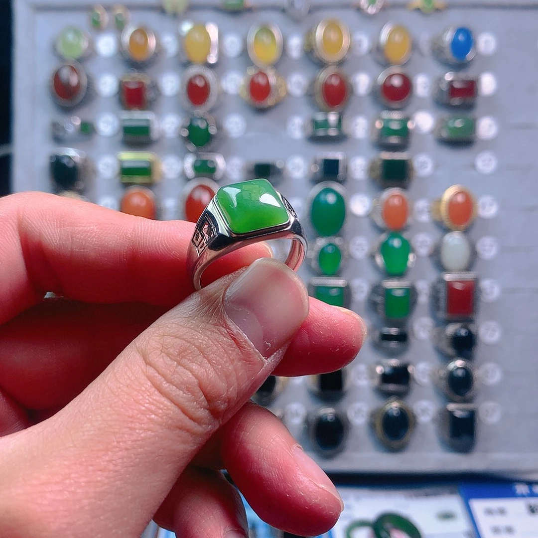 和田玉（碧玉）戒指银S925镶嵌