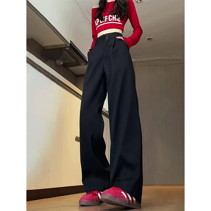 cleanfit黑色高腰直筒西裤垂坠感高级感裤子男款高个子休闲西装裤