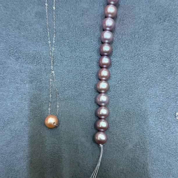 珍珠单颗吊坠发紫色带链9-10mm-3496