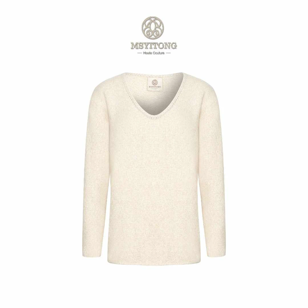 【MSYITOMG甄选】奢感V领奶油白山羊绒慵懒风针织衫