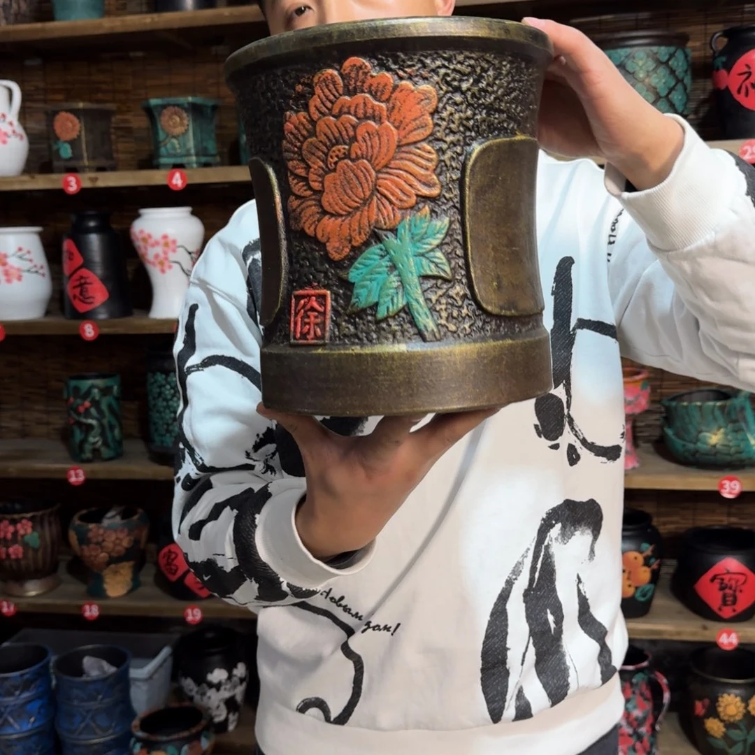 带孔高端浮雕花盆高度+口径23-21