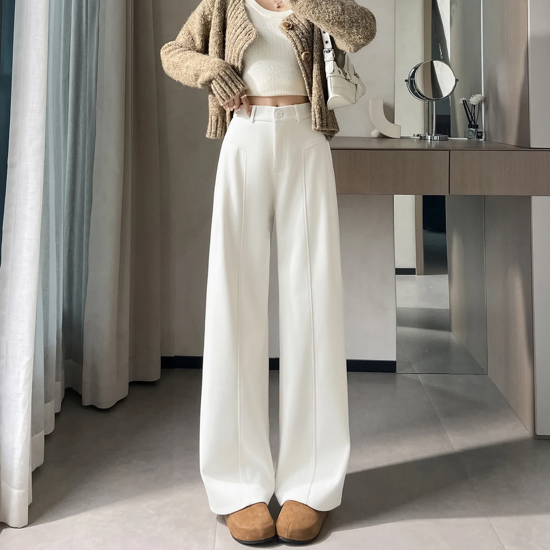 美拉德穿搭小个子休闲阔腿裤女秋冬新款高腰宽松垂感直筒拖地长裤