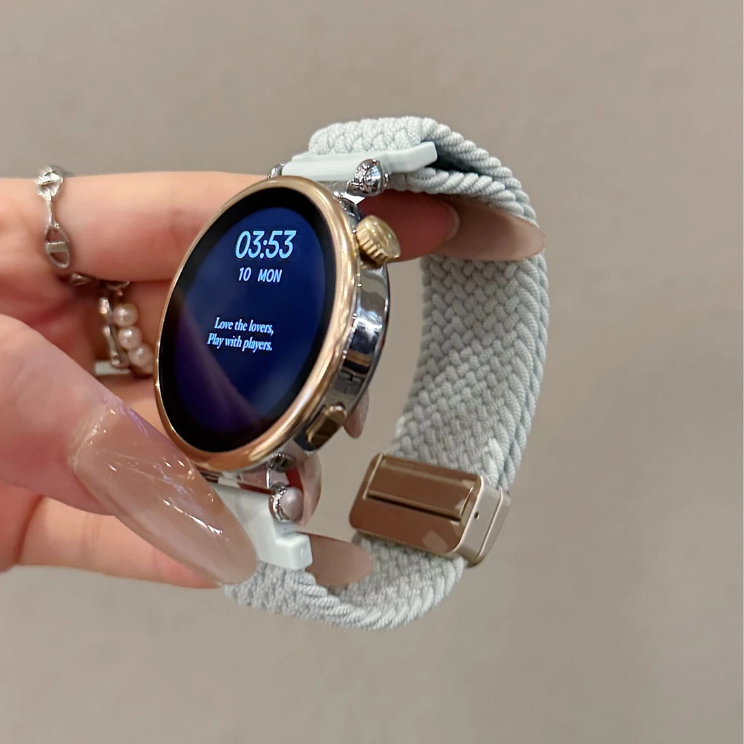 马卡色系尼龙编织磁吸表带适用华为GT6/5手表带女款18mm22mm