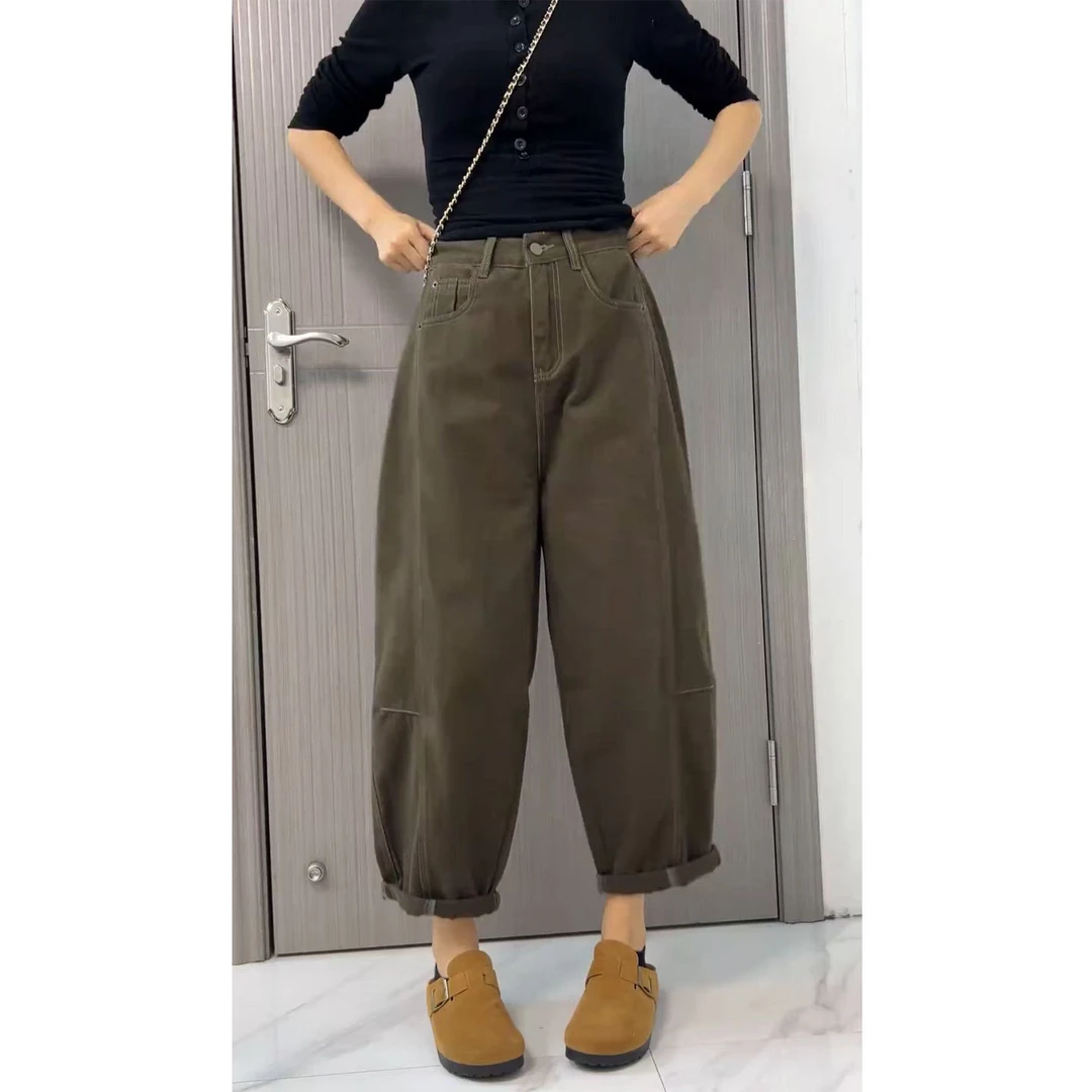 艾塔莉显瘦阔腿裤半松紧腰女牛仔裤子梨形身材大码百搭萝卜裤新款