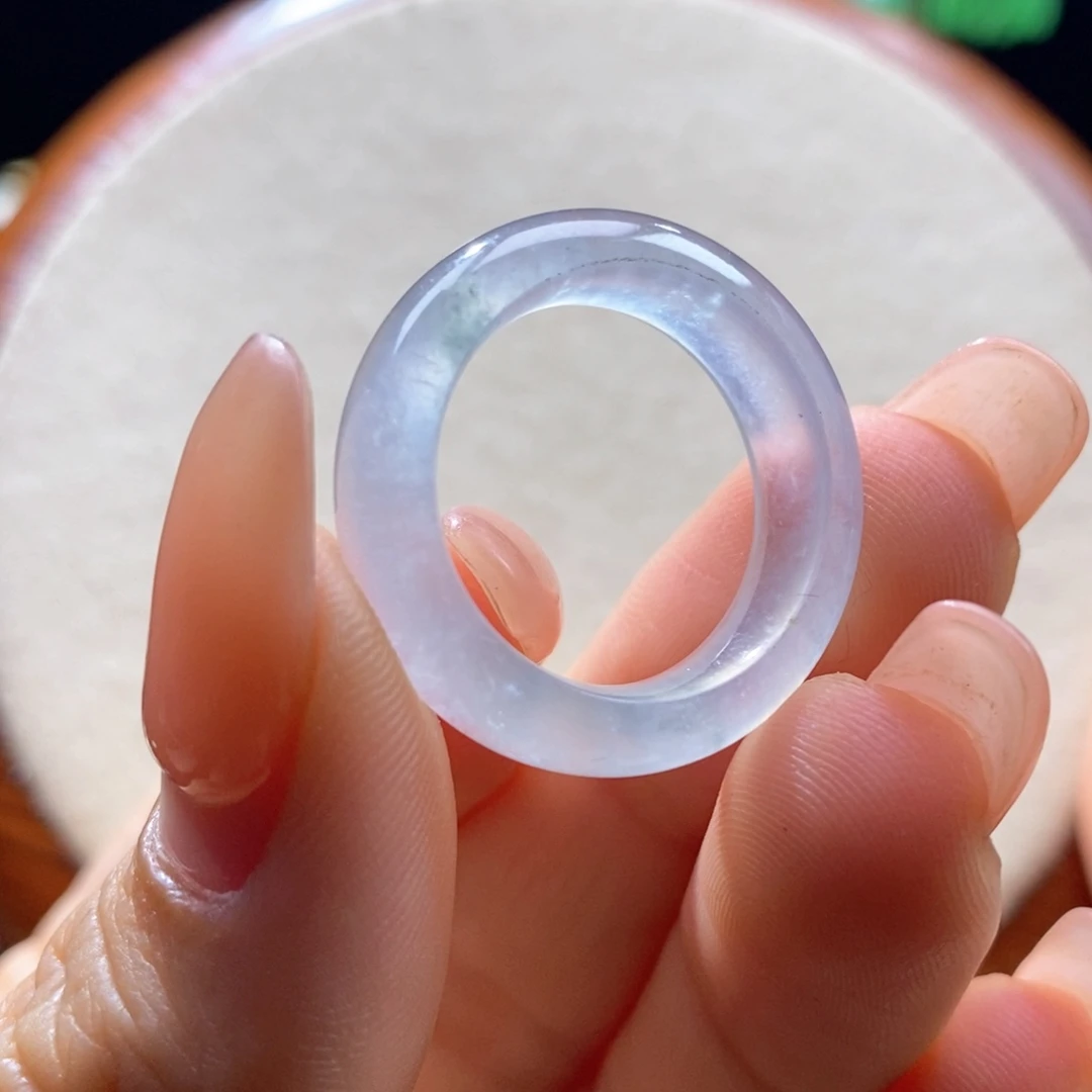 翡翠未镶嵌吊坠(不含链)翡翠高冰白月光戒指17圈