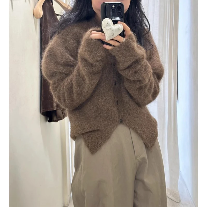 Miss sumey Y3668自制美拉德马海毛软糯毛衣开衫女针织衫气质上衣