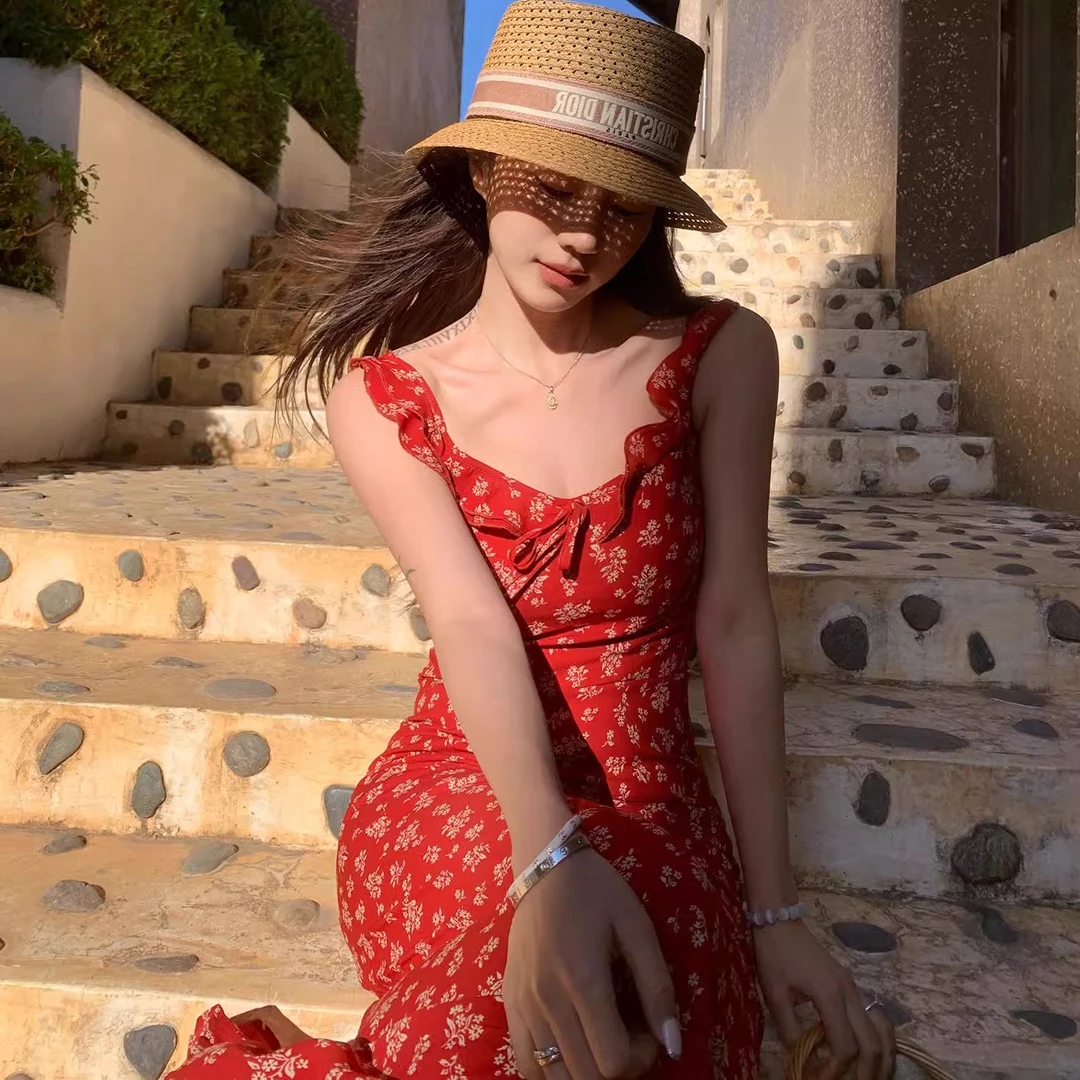 周壹EEONE 西西里风情 法式飞袖碎花连衣裙 可度假可通勤