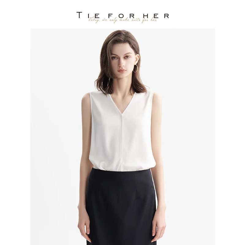 TieForHer V领简约百搭基础日常职场通勤女士背心上衣