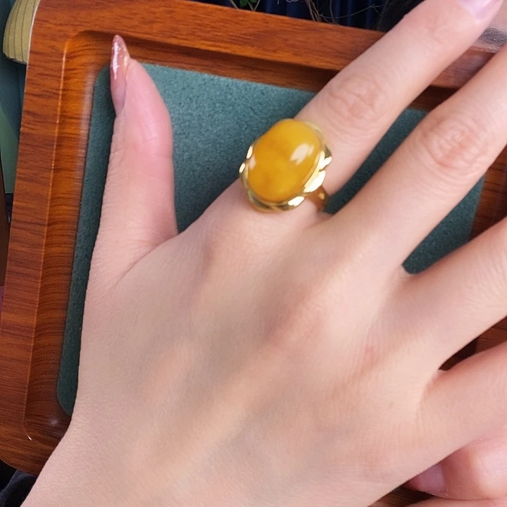 蜜蜡银S925镶嵌戒指戒指