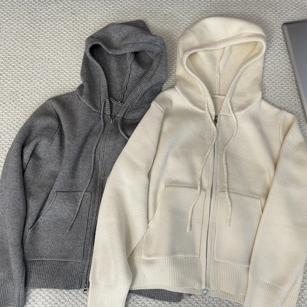 【椿屿凡】秋冬韩系简约连帽加厚针织开衫