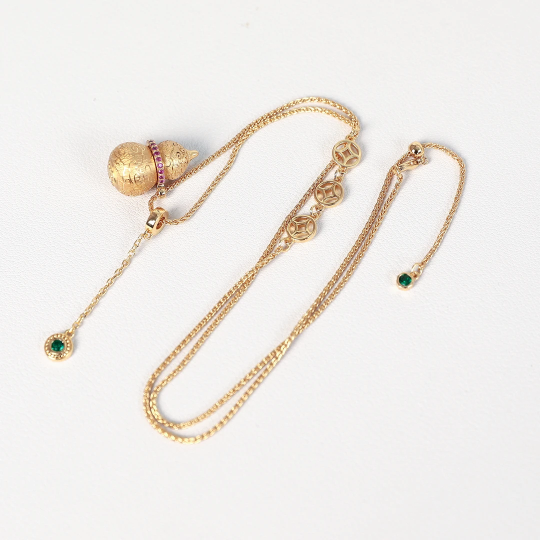 铜合金合成锆石项链 时代品牌【铜钱葫芦项链】新中式项链 M40163