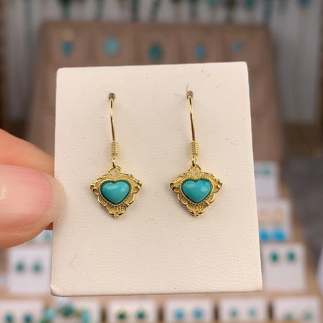 绿松石银S925镶嵌耳饰