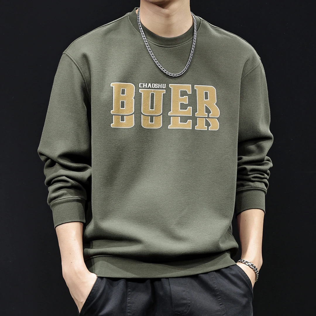 MR.MUDI/穆迪先生字母印花秋季新款加绒卫衣男士秋冬休闲长袖衣服